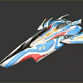 Futuristic Aerodynamic Spacecraft Design With Blue White And Red Color Accents For Cosmic Exploration