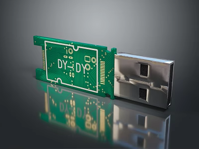 Green Circuit Board USB Flash Drive With Metal Connector For Data Storage 3d model