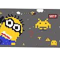 Pixel Art Sofa Background Wall With Minion Clouds Question Mark STOP Sign And Small Monsters 3d model