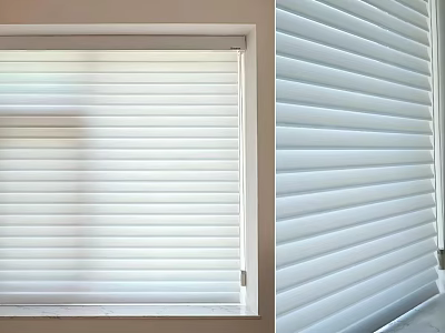 White Window Blinds With Horizontal Slats On Window And Building Exterior 3d model