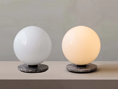 Two Modern Spherical Table Lamps with Marble Bases White and Warm Yellow Globe Shades 3d model