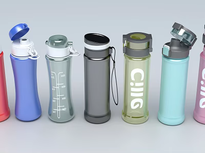 Colorful Portable Water Bottles With Lids Various Styles And Cilio Brand Design 3d model