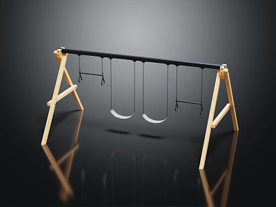 Outdoor Wooden Swing Set With Black Bar Swing Seats And Hanging Hooks 3d model