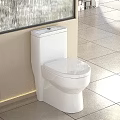 White Modern Toilet In Bathroom With Clean Design And Light Colored Tiles