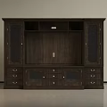 Dark Wood TV Stand With Glass Doors Drawers And Storage Cabinets