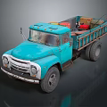 Vintage Blue Truck Exterior With Loaded Cargo In Open Bed Design