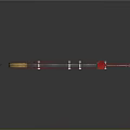 Red and Silver Scythe Weapon with Long Handle and Circular Red Accents