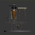 Traditional Wooden Kebab Cart With Rotating Skewer Wheel And Stone Tile Base