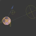 Red and Yellow Drone with Black Propellers on Blue Circular Platform