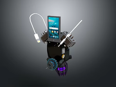 Modern High Performance Computer Setup With Mechanical Parts And Connected Cables 3d model