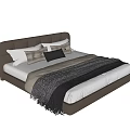 Modern Double Bed With Brown Leather Headboard White Brown Gray Pillows And Striped Throw Blanket
