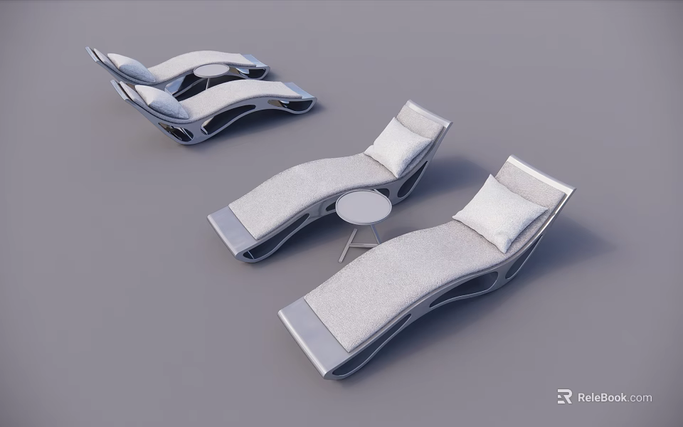Modern Lounge Chairs Set With Metal Frame Upholstered Cushions And Small Side Table 3d model 