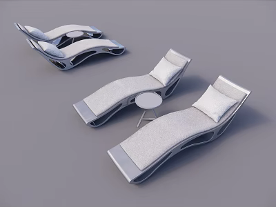 Modern Lounge Chairs Set With Metal Frame Upholstered Cushions And Small Side Table 3d model