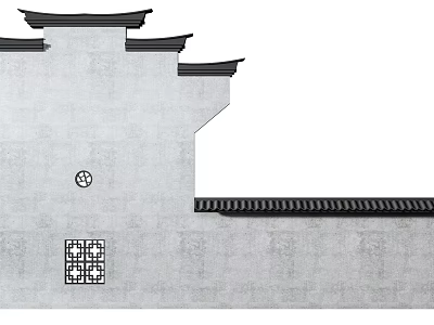 Traditional Chinese Building Exterior Wall With Gray Tile Roof Eaves Lattice Window And Circular Ornament 3d model
