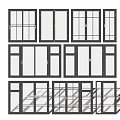 Modern Window Designs With Various Styles Black Frames And Glass Panels 3d model