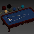 Elegant Billiard Room With Carved Leg Tables Balls And Cues