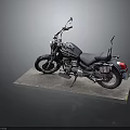 Black Classic Motorcycle With Leather Seat Rearview Mirrors And License Plate On Gray Mat