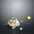 Abstract Scene With Metal Rods Central Structure And Hanging Spheres 3d model