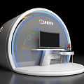 UHDTV Display Setup With Semicircular Stand TV Screen Logo And Charts