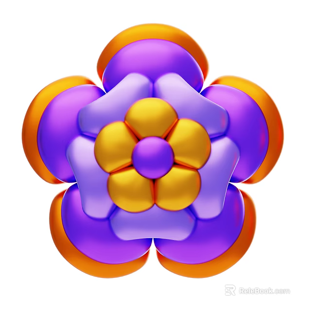 Modern Flower Shaped Decorative Ornament Set With Purple Orange Yellow White Layered Petals 3d model 