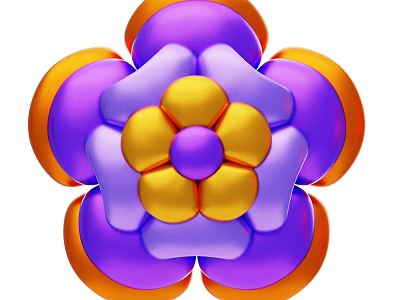 Modern Flower Shaped Decorative Ornament Set With Purple Orange Yellow White Layered Petals 3d model