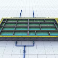 Industrial Water Treatment Facility With Concrete Tanks Yellow Railings And Blue Water
