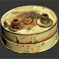 Vintage Electronic Appliance Featuring Circular Rusted Metal Casing And Ports