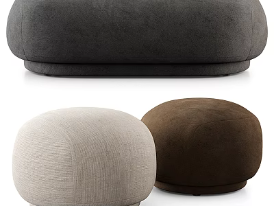 Elegant Round Fabric Sofa Poufs Available in Grey Beige and Brown Tones 3d model