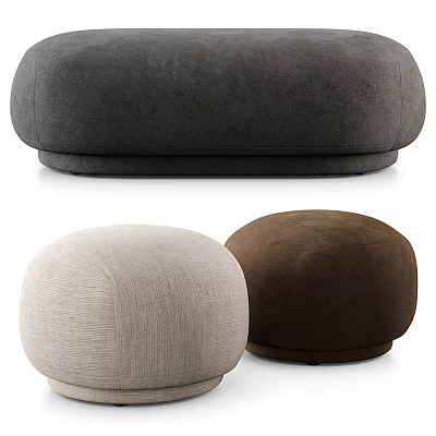 Elegant Round Fabric Sofa Poufs Available in Grey Beige and Brown Tones 3d model