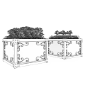 Roadside Planters With Wooden Structure And Metal Decorative Frames Holding Orange Purple Flowers