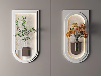 Elegant Wall Hanging Decor With White Frame Green Branches Yellow Flowers And Lighting 3d model