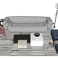 Modern Gray Sofa and Coffee Table Set with Colorful Chairs and Floor Lamp