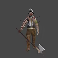 Game and Movie Character in Metal Armor with Helmet Holding Sword and Spikes on Back