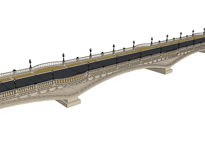 Decorative Arch Bridge With Ornate Railings And Street Lamps On Road Surface 3d model