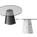 Modern Dining Table With Glass Top And Black White Marble Base Design 3d model