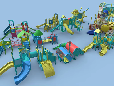 Colorful Playground Equipment for Children Including Slides Swings and Climbing Frames 3d model