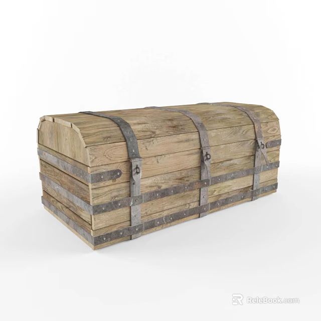 Vintage Style Wooden Chest With Metal Straps And Classic Wooden Design 3d model 