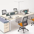 Modern Office Desk Setup With Partitioned Workstations Computer Monitors And Orange Chairs 3d model