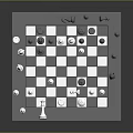 Modern Chessboard Setup With Blue White Squares And Metallic Chess Pieces
