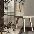 Modern Wooden Dining Chairs And Round Table With Dried Plant Vase And Natural Decor
