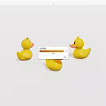 Three Cute Yellow Rubber Ducks On White Background For Decoration 3d model