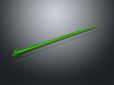 Green Yellow Striped Snake With Long Slender Body And Red Head Isolated On Gray Background 3d model