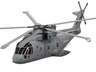 Gray Military Transport Helicopter with Large Rotors Fuselage Windows And Tail Rotor 3d model