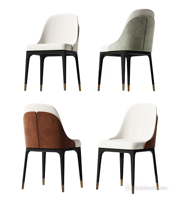 Modern Dining Chairs with Contrast Upholstered Seats Black Legs and Multiple Color Options 3d model 