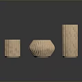 Hand Carved Wooden Decorative Sculptures with Cylindrical Bowl Shaped and Striped Wavy Patterns