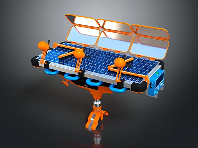 Solar Powered Household Electrical Appliance With Orange Blue Components And Stable Base Stand 3d model