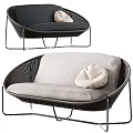 Woven Rattan Leisure Chair With Metal Frame Dark And Light Gray Cushions Decorative Pillow