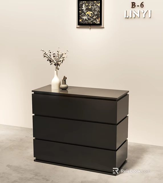 Clothing Store Interior With Black Drawer Cabinet White Vase And Dried Flowers 3d model 