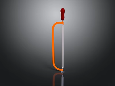 Orange Curved Frame Hand Tool With Red Handle And Metal Rod 3d model