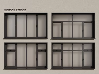 Casement Windows Window Display Featuring Various Modern Designs and Sleek Black Frames Styles 3d model